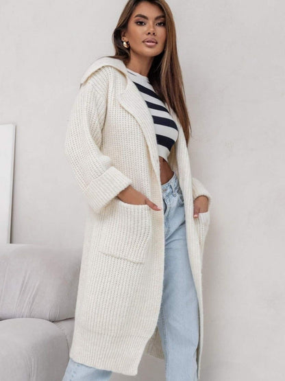 Long Knitted Coat Oversized Wool Blend Hood