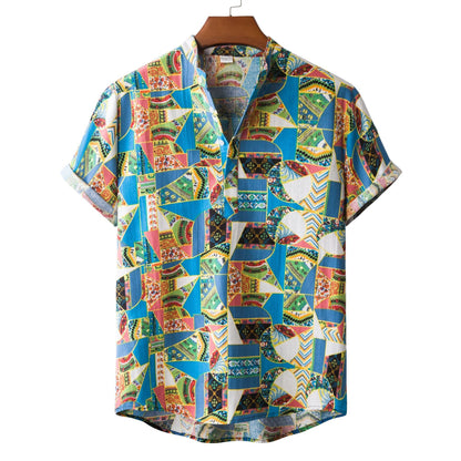 Men's Shirt Summer Short Sleeve Patchwork Style