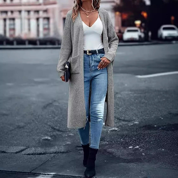 Damen Strickmantel Langärmlig mit Taschen Damenmantel