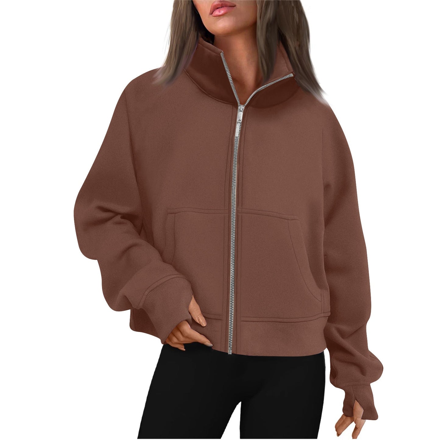 Damen Sweatjacke Bequem Hochkragen Style