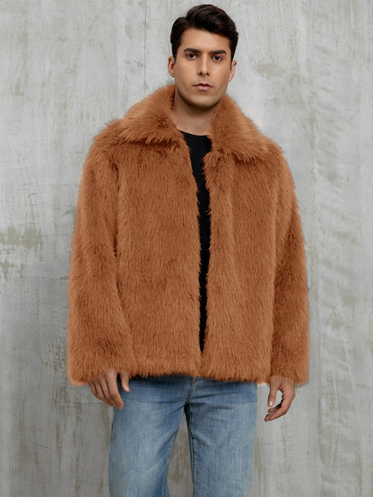 Men's Faux Fur Coat Soft with Wide Collar