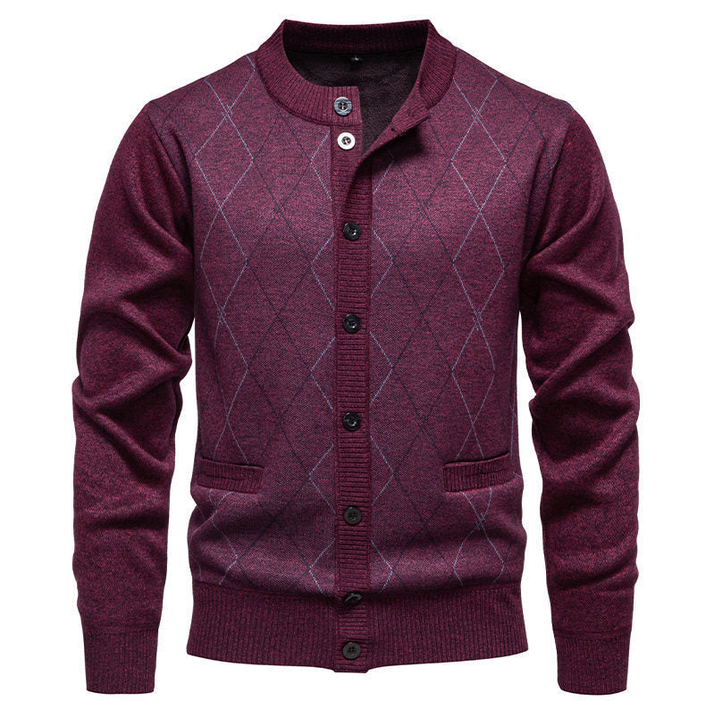Men's Cardigan Modern Diamond Pattern Elegant