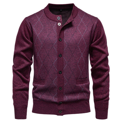 Men's Cardigan Modern Diamond Pattern Elegant
