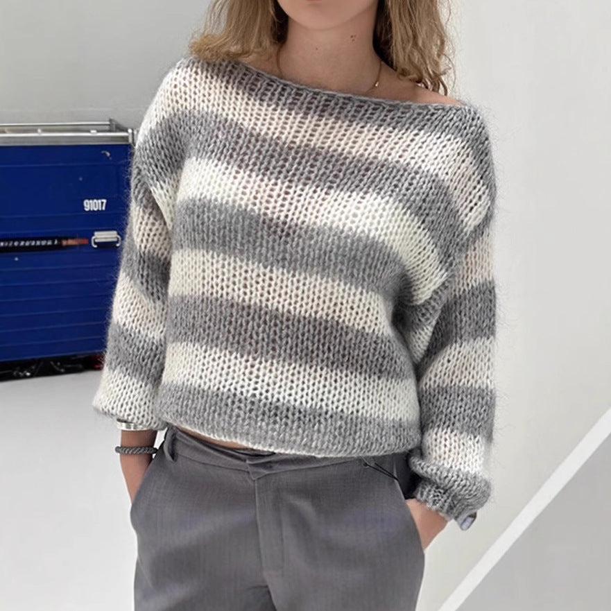 Women's Jumper Large Stripe Pattern Wide Sleeves
