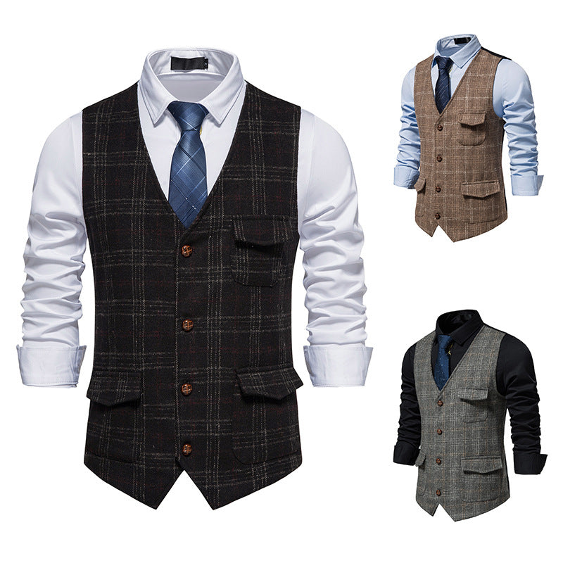 Men's Vest Elegant Plaid Pattern Practical