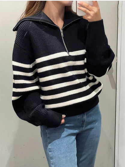 Women's Knitted Jumper Navy Chic Style