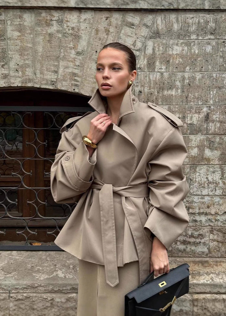 Stylish Cropped Trench Coat with Belt
