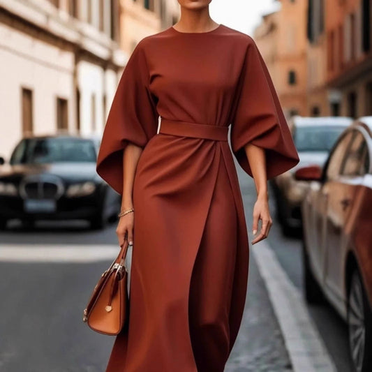 Damen Maxikleid Elegant Geschnürt mit Puffärmeln - IdealeKleiden
