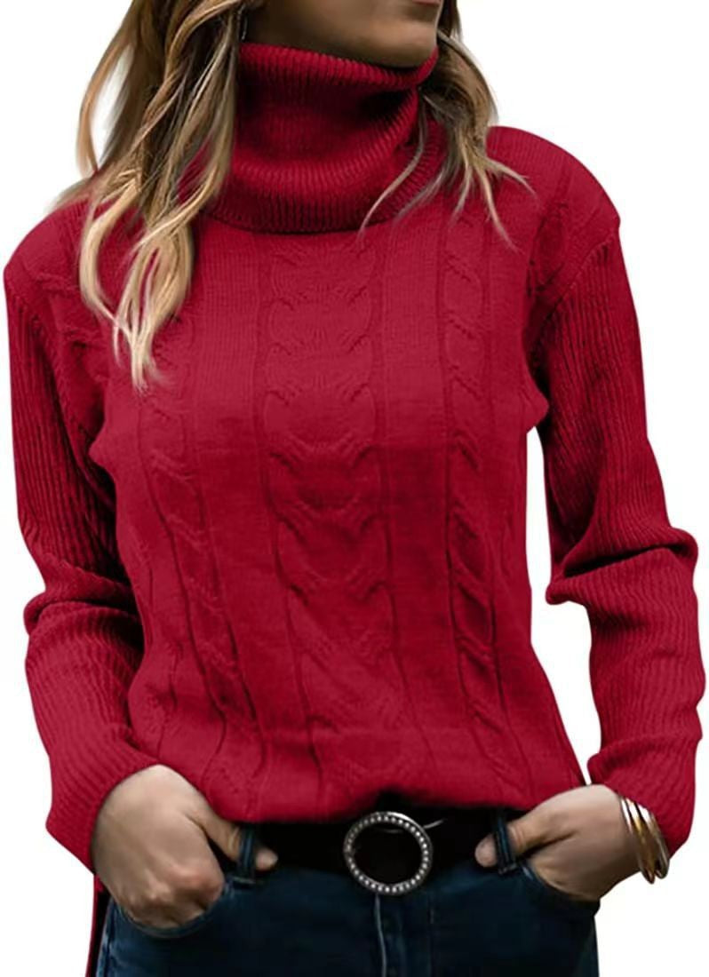 Women's Knitted Jumper Stand-up Collar Cable Knit Elegant