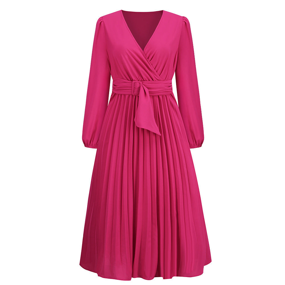 Women's Wrap Dress Elegant Pleated Skirt Lace-up