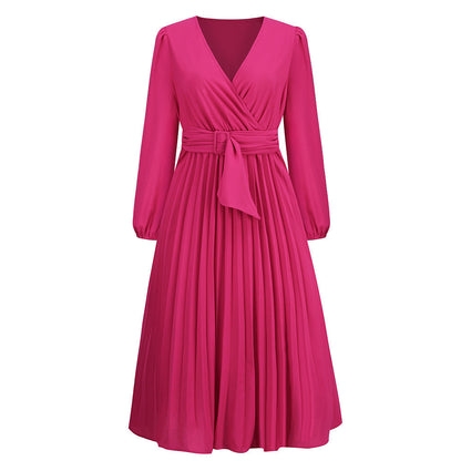 Women's Wrap Dress Elegant Pleated Skirt Lace-up
