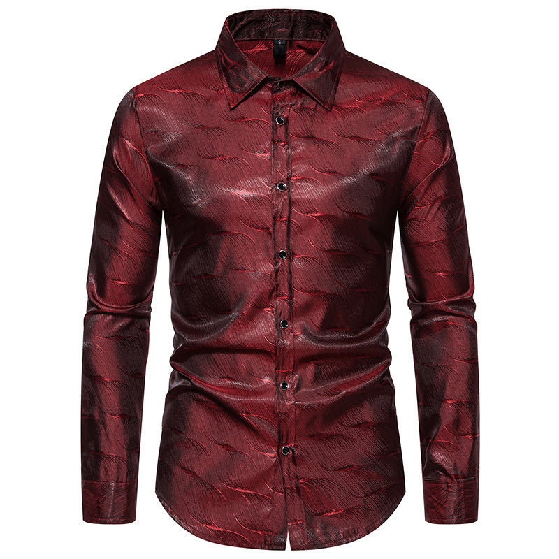 Men's Elegant Wave Pattern Long Sleeve Shirt