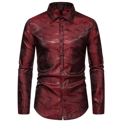 Men's Elegant Wave Pattern Long Sleeve Shirt