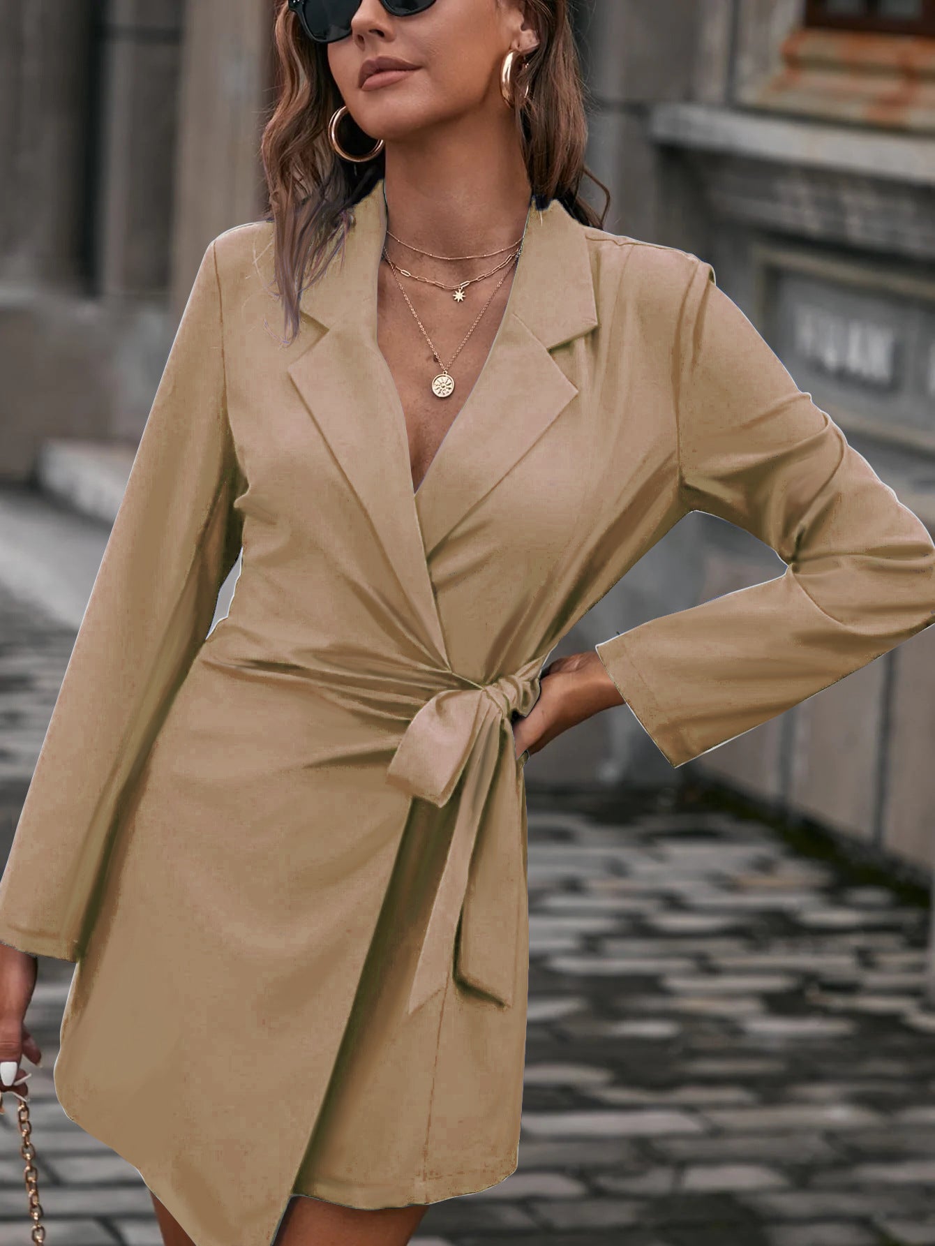 Women's Wrap Dress Fitted Elegant Collar