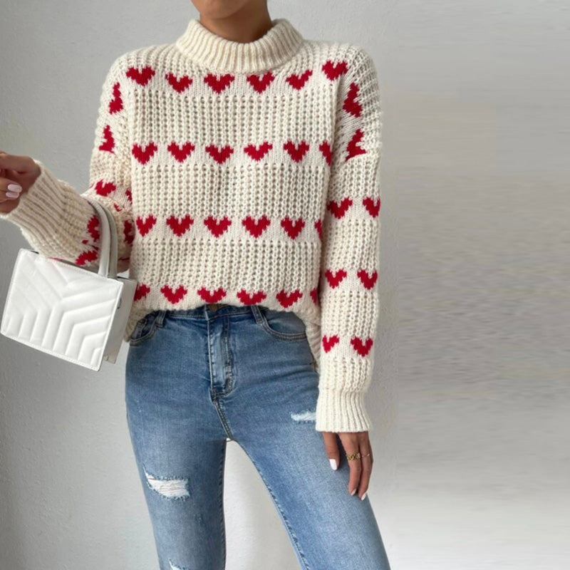 Heart Knit Sweater Romantic Elegant