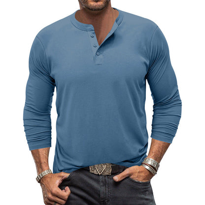 Men's Long-Sleeve T-Shirt with Elegant Button Placket