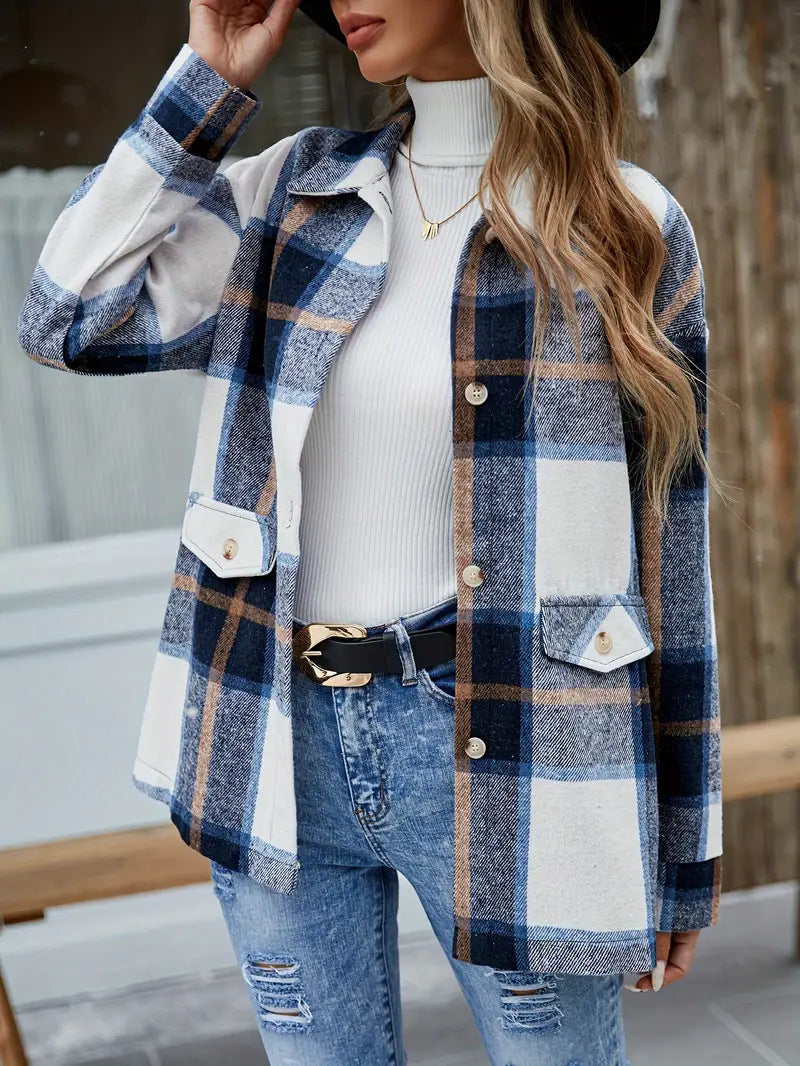 Women's Plaid Overshirt Chic Plus Size