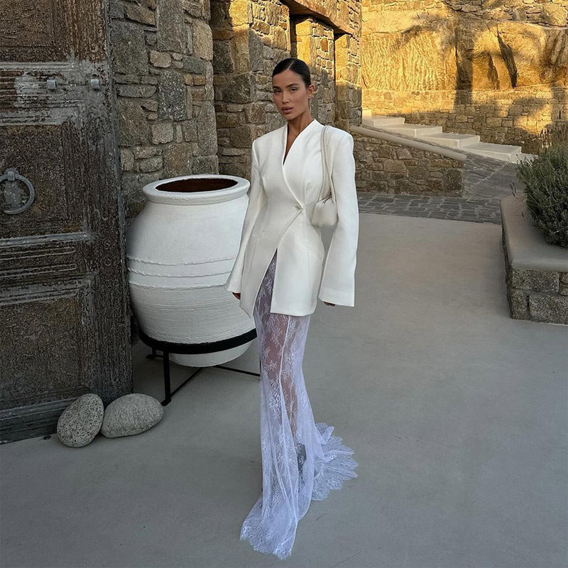 Women's Blazer Dress with Elegant Lace Modern Design