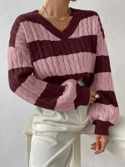 Women's V-Neck Long-Sleeved Knitted Sweater Elegant Design