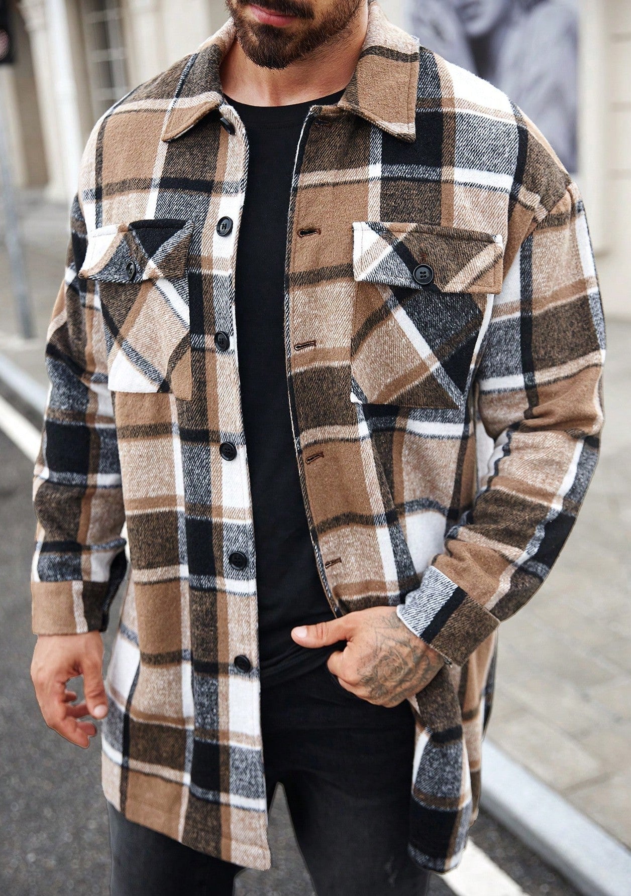 Herren Flanelljacke Kariert Modern Schnitt