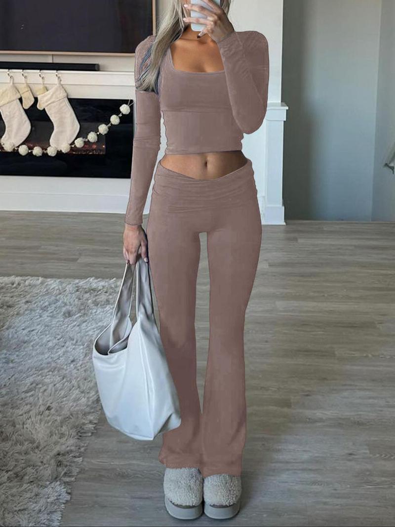 Women's Sports Set Long Sleeve Top Wide Leg Pants