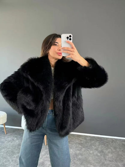 Soft Plush Jacket Cropped Cut Large Lapel