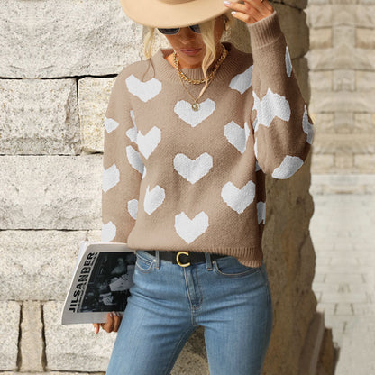 Women's Sweater Heart Pattern Relaxed Fit