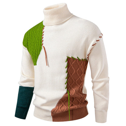 Men's Roll-Neck Sweater Geometric Pattern Modern
