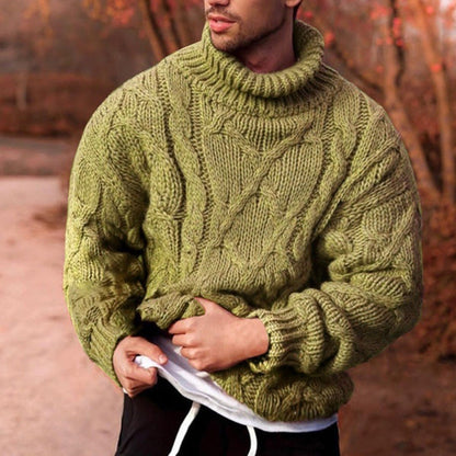Men's High-Neck Cable Knit Sweater Elegance