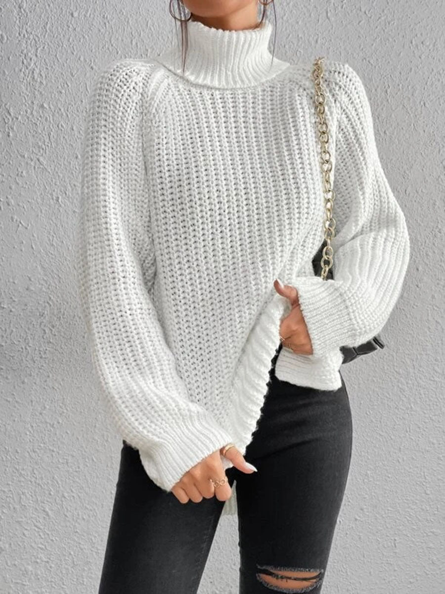 Women's Knitted Jumper High Neck Honeycomb Pattern Elegance
