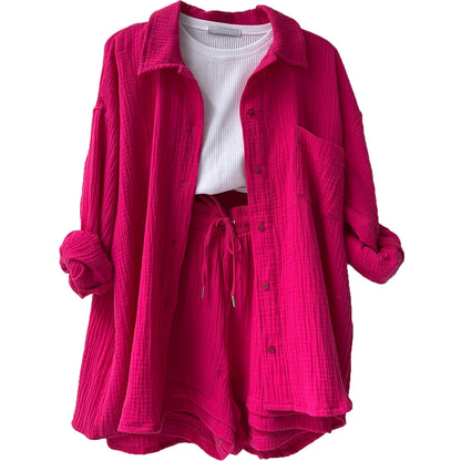 Women's Summer Outfit Short Sleeve Blouse Shorts Set