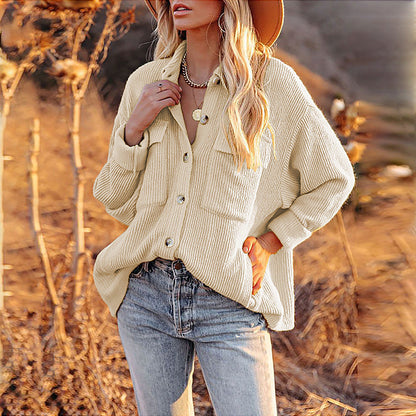 Women's Oversized Blouse with Texture and Buttons