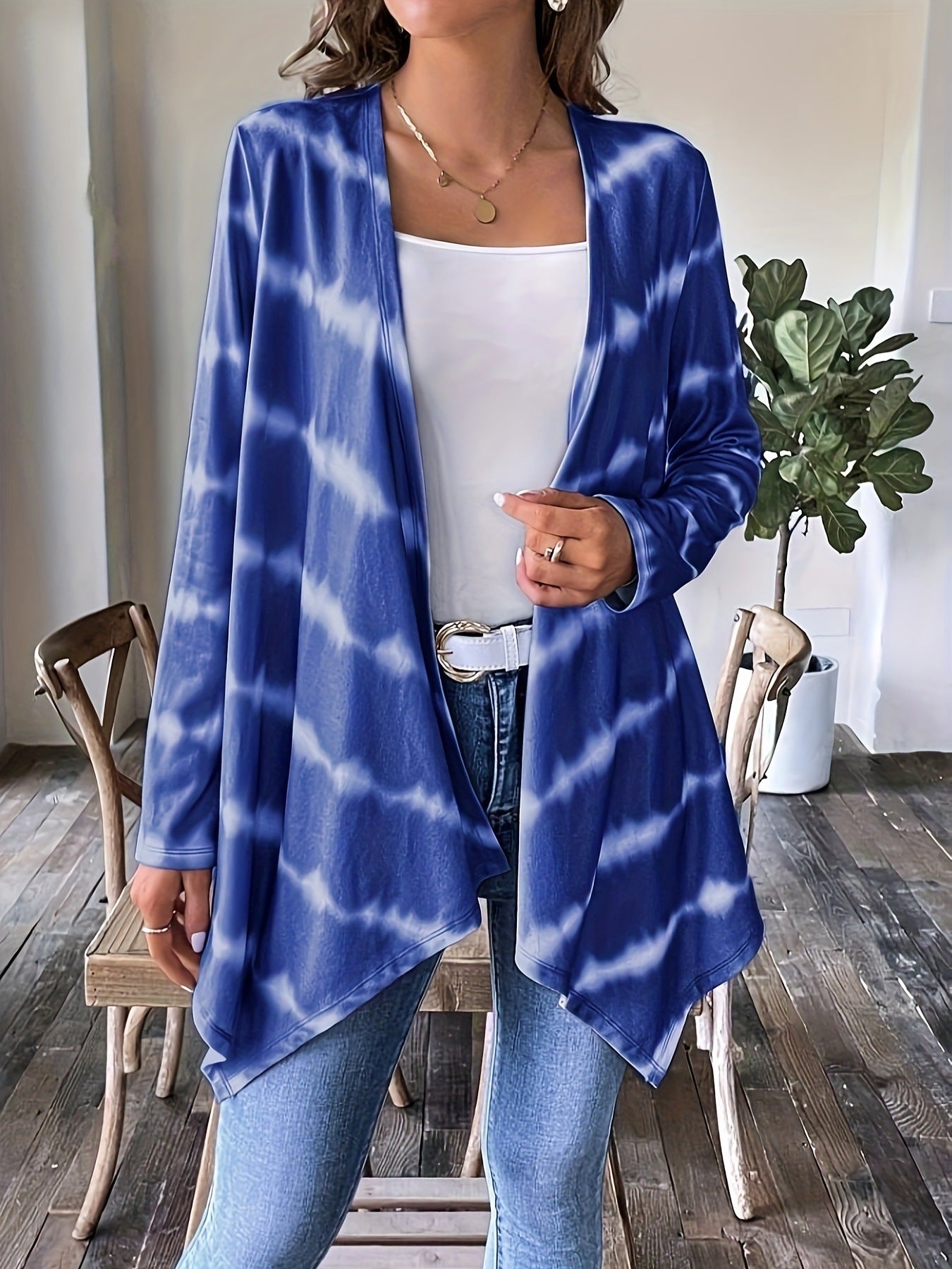 Lange Cardigan Offene Vorderseite Batik Muster Frauen - IdealeKleiden