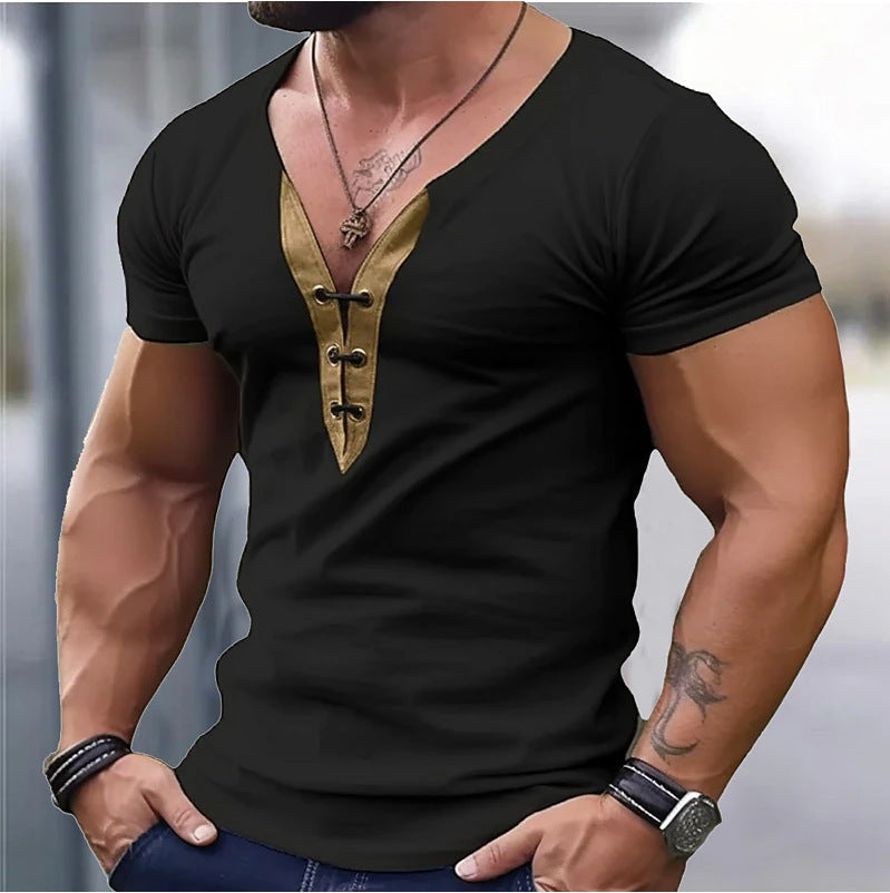 Herren T-Shirt V-Ausschnitt Modern Knopfleiste