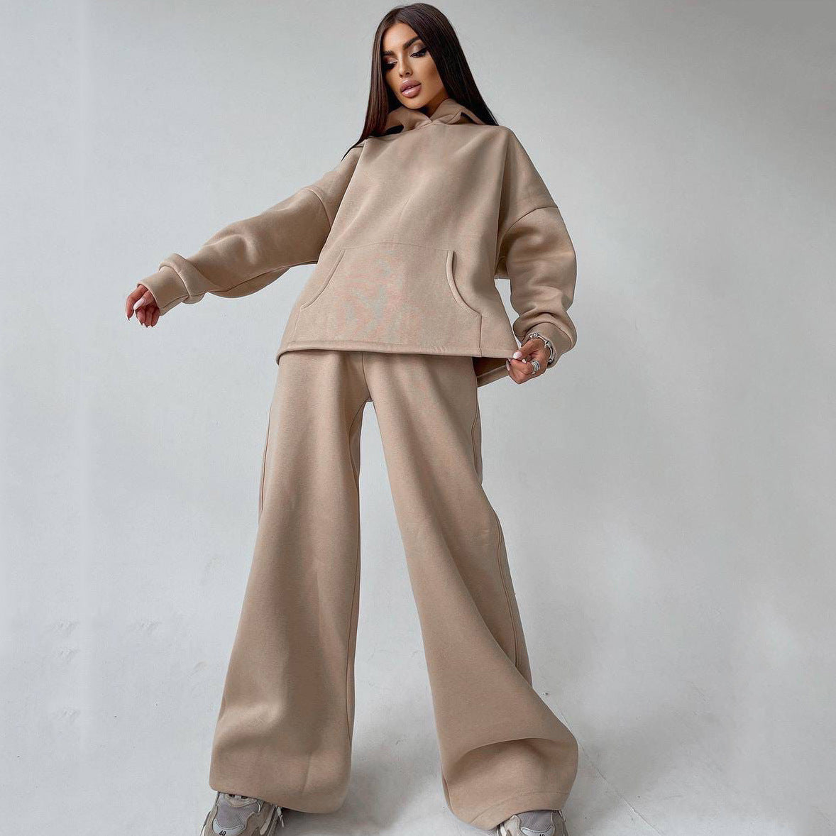 Women's Casual Oversized Hoodie Set with Wide-Leg Pants