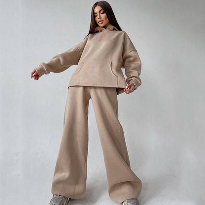 Women's Casual Oversized Hoodie Set with Wide-Leg Pants