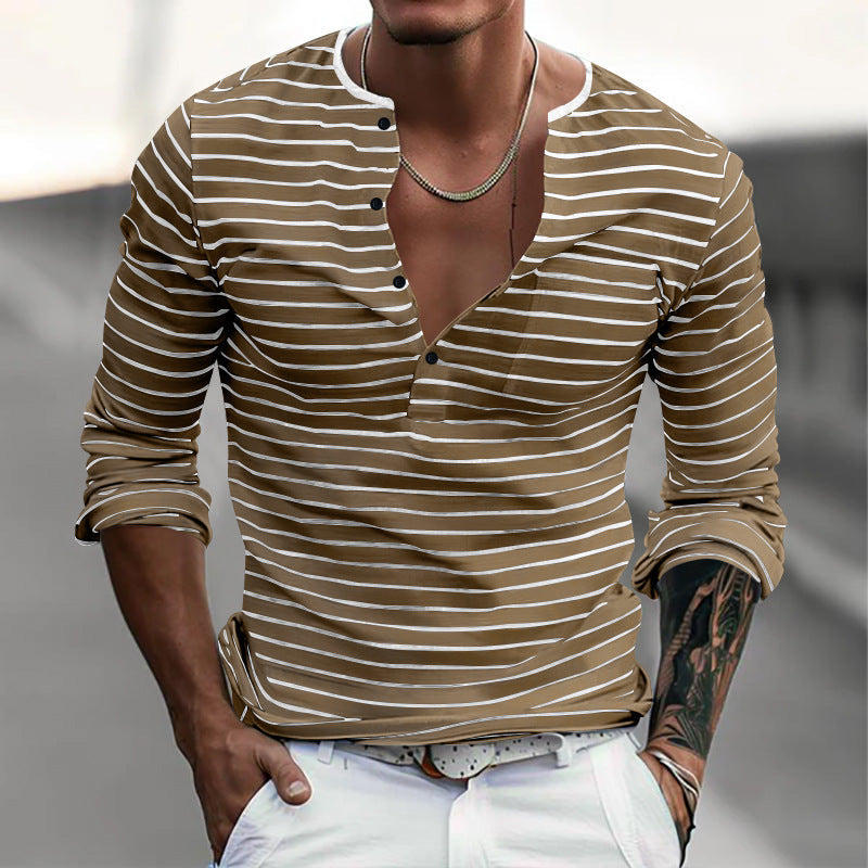 Men's Long Sleeve Striped Shirt Modern Button Closure