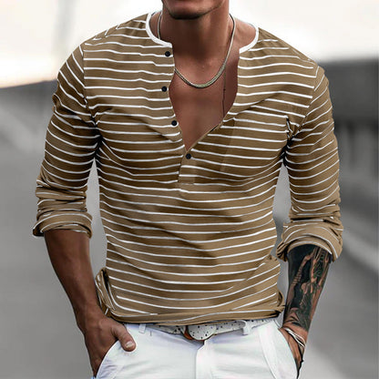 Men's Long Sleeve Striped Shirt Modern Button Closure