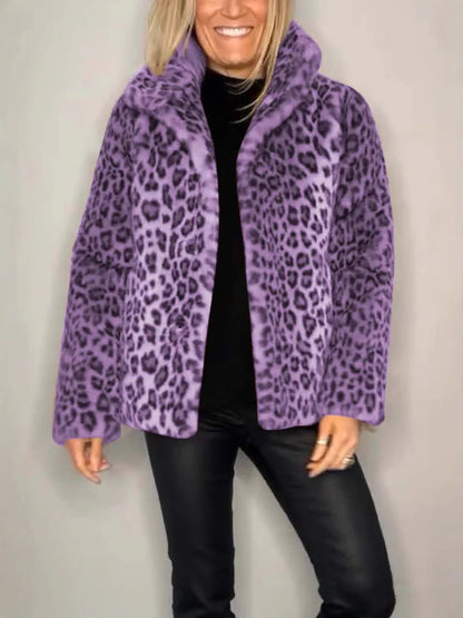 Women's Oversized Faux Fur Leopard Print Coat