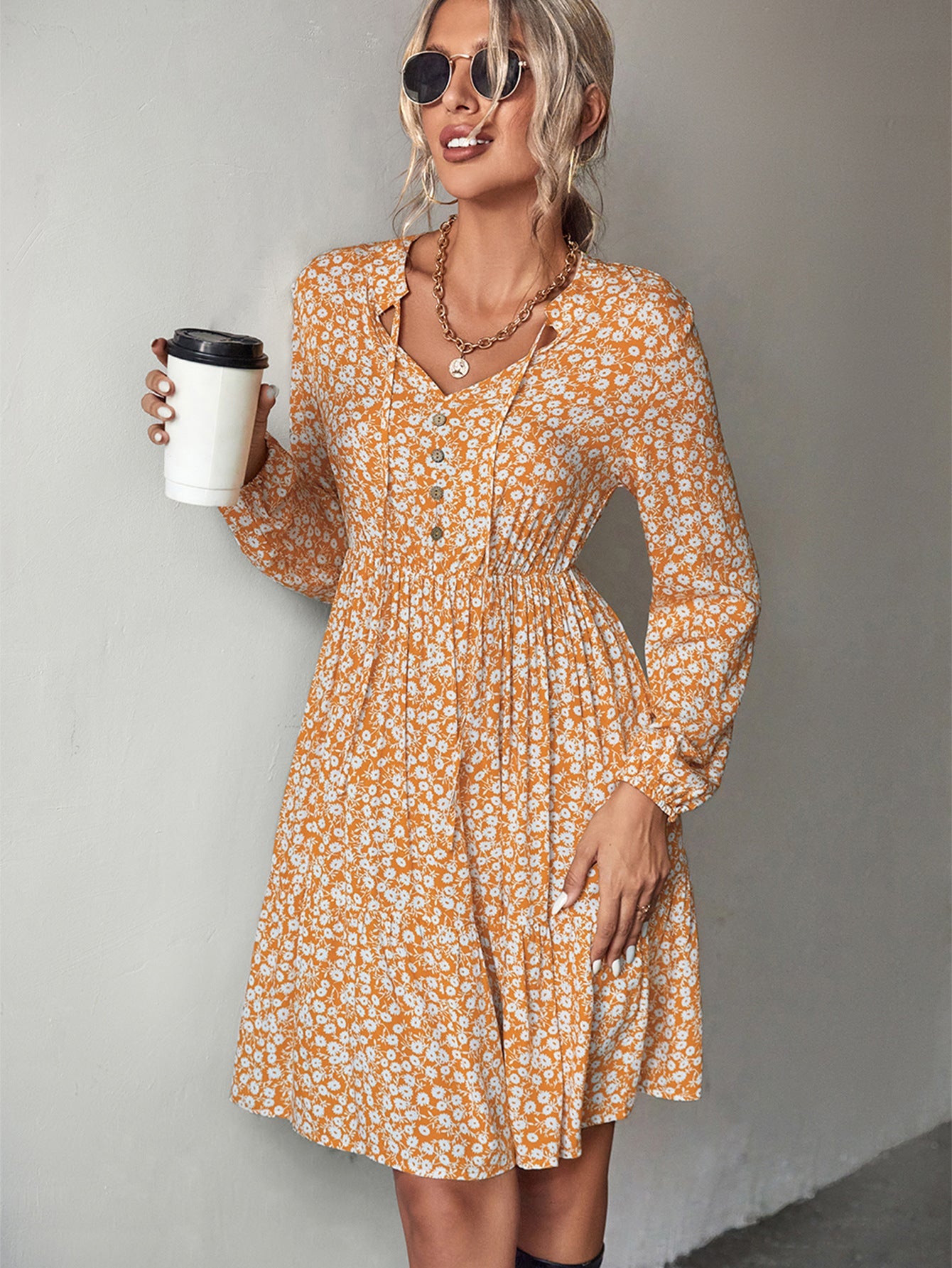 Summer dress floral print ruffled dress elastic