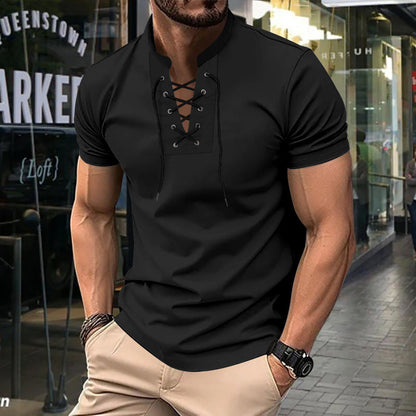 Men's Polo Shirt Relaxed Fit Lace-Up Front