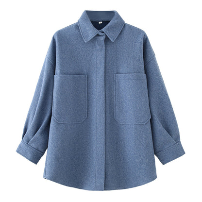 Women's Oversized Wool Jacket with Pockets and Chic Design