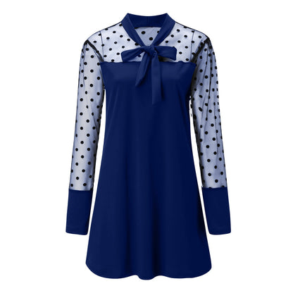 Women's Chiffon Dress Elegant Polka Dot Design With Bow