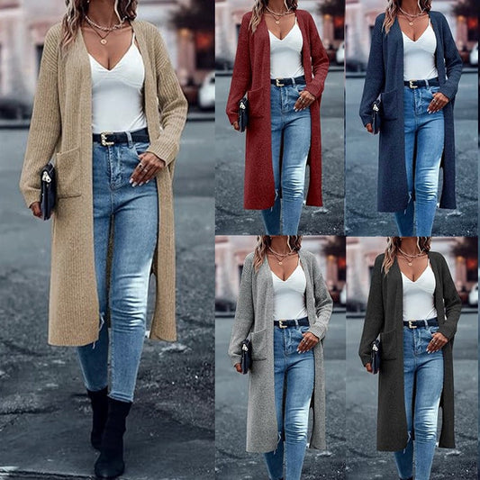 Damen Strickmantel Langärmlig mit Taschen Damenmantel - IdealeKleiden