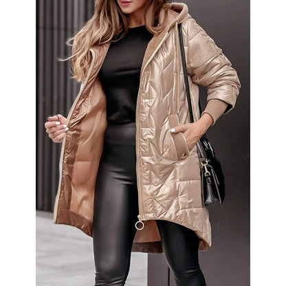 Women's Quilted Jacket Casual Hood Large Pockets