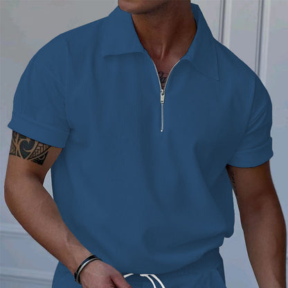 Men's Short-Sleeve Polo Shirt with Textured Look