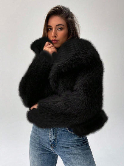 Women's Stylish Faux Fur Jacket Oversized Sleeves Trendy