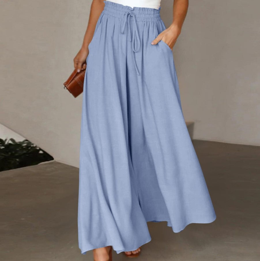 Women's Elegant Wide-Leg Trousers with Elastic Waistband and Pockets