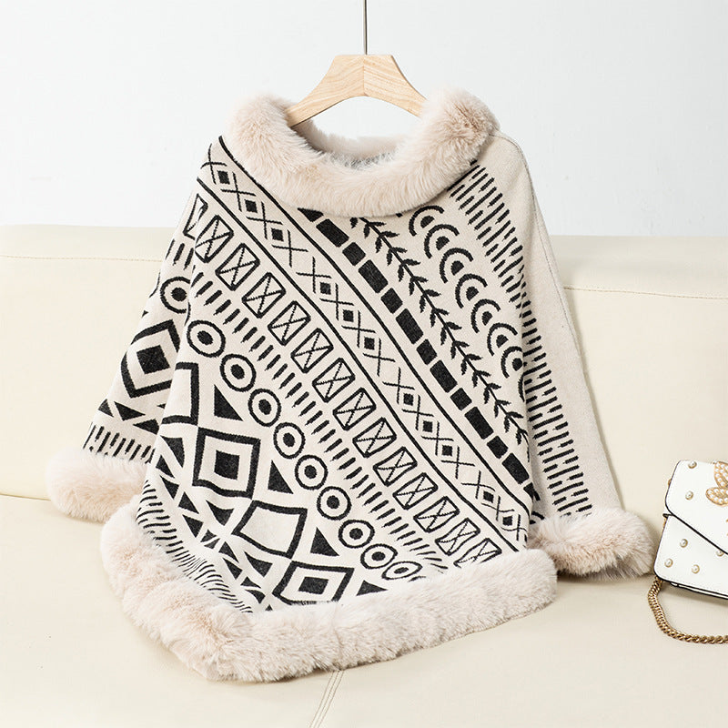 Women's Poncho Elegant Faux Fur Collar Trendy