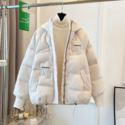 Women's Short Down Jacket with Hood - Practical Winter Jacket